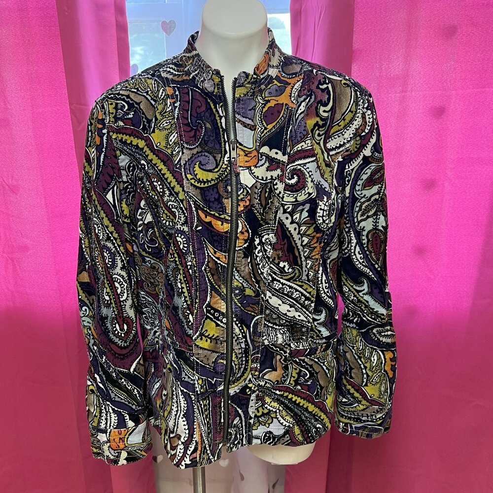 #212 Chico's Multicolored Abstract Zip-Up Dress Jacket Blazer Size 3 (16)